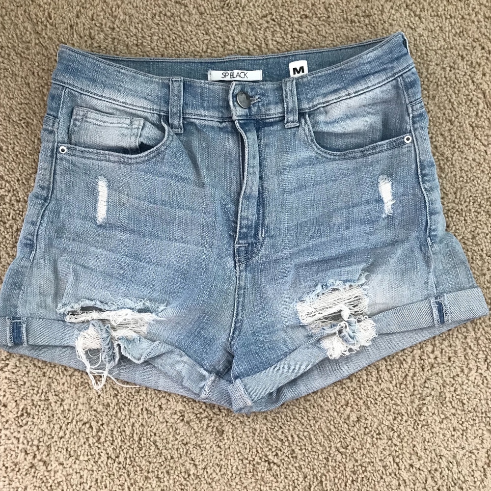 Distressed, light blue denim shorts